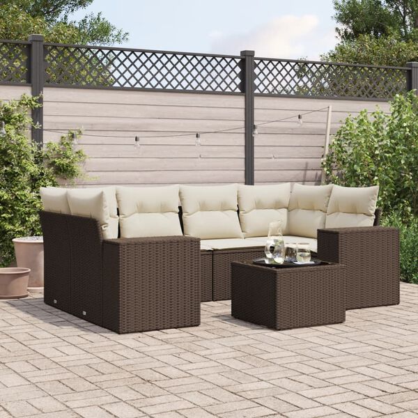 vidaXL Set Divani da Giardino 7 pz con Cuscini Marrone in Polyrattan
