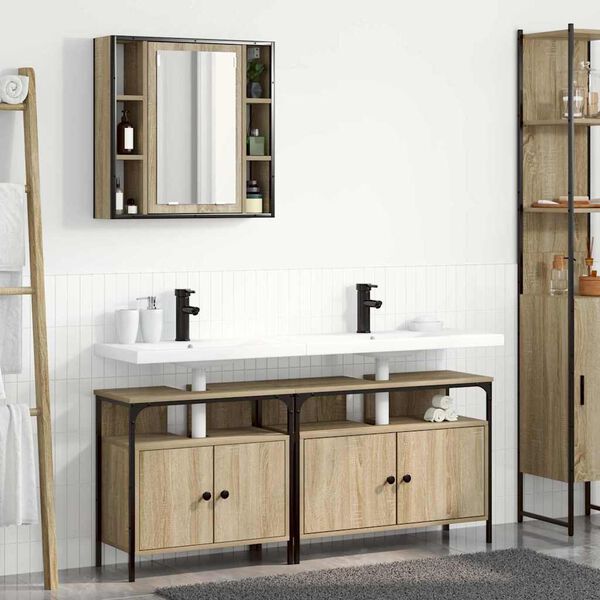 vidaXL Set di mobili per il bagno 3 pcs Marrone Legno multistrato