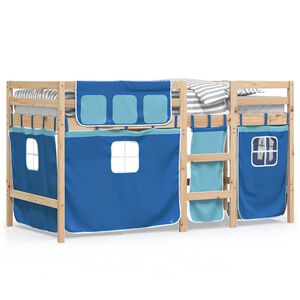 vidaXL Letto a Soppalco con Tende Bambini Blu 90x200 cm Massello Pino
