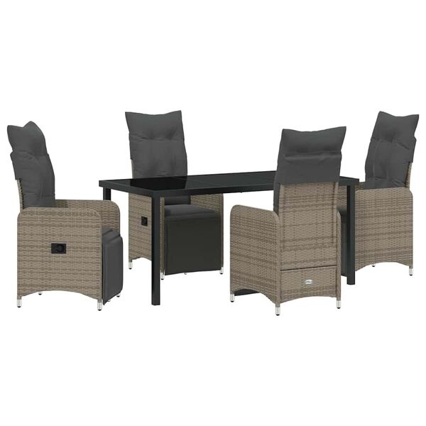 vidaXL Set da Pranzo per Giardino con cuscino 5 pcs Grigio polyrattan