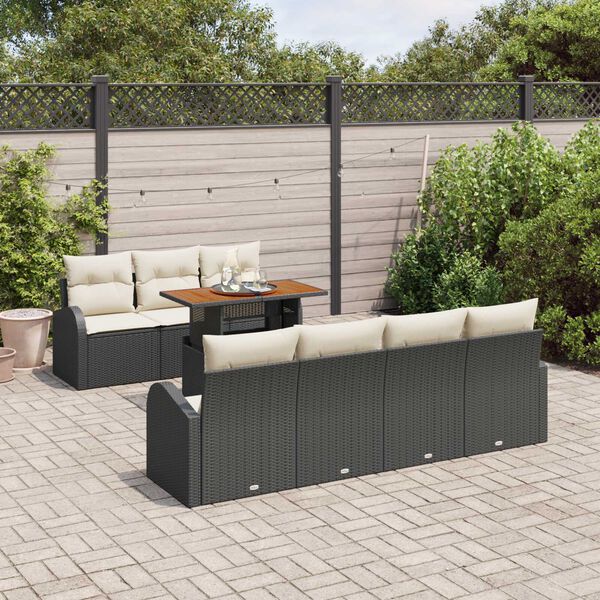 vidaXL Set Divano da Giardino con archiviazione 8 pcs Nero Poly Rattan
