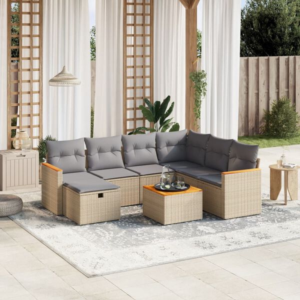 vidaXL Set Divano da Giardino 8 pz con Cuscini Beige Misto Polyrattan