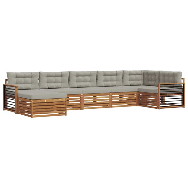 vidaXL Set divani con cuscino 7 pcs Grigio Naturale e Chiaro