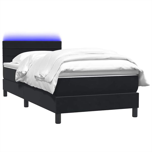 vidaXL Letto a Molle con Materasso e LED Nero 90x220 cm in Velluto