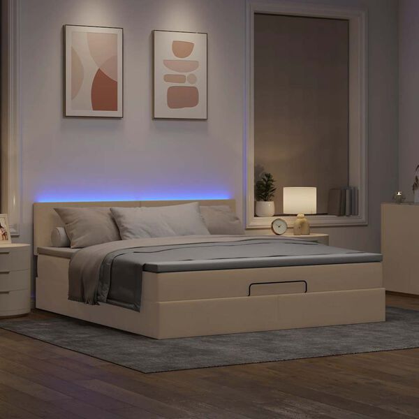 vidaXL Pouf Letto con Materasso e LED Crema 180x200cm in Tessuto