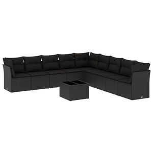 vidaXL Set Divani da Giardino 10pz con Cuscini in Polyrattan Nero