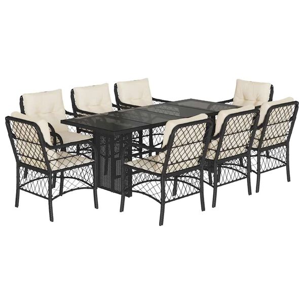 vidaXL Set da Pranzo da Giardino 9 pz con Cuscini Nero in Polyrattan