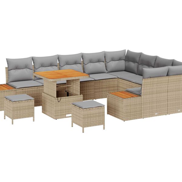 vidaXL Set Divano da Giardino 12 pcs Beige polyrattan