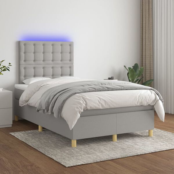 vidaXL Letto a Molle Materasso e LED Grigio Chiaro 120x200 cm Tessuto