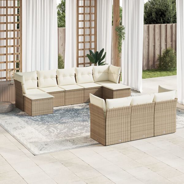 vidaXL Set Divano da Giardino 10 pz con Cuscini Beige in Polyrattan