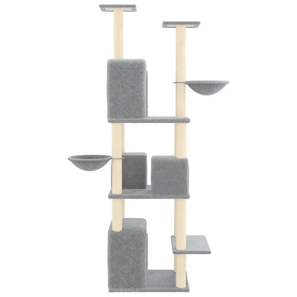 vidaXL Albero per Gatti con Tiragraffi in Sisal Grigio Chiaro 180 cm