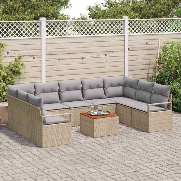 vidaXL Set Divano da Giardino con cuscino 10 pcs Beige Poly Rattan