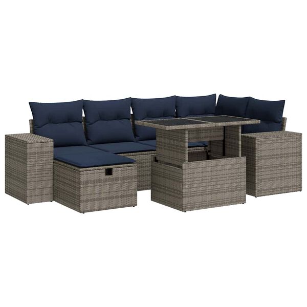 vidaXL Set Divani Giardino 7 pz con Cuscini Marrone Polyrattan Acacia