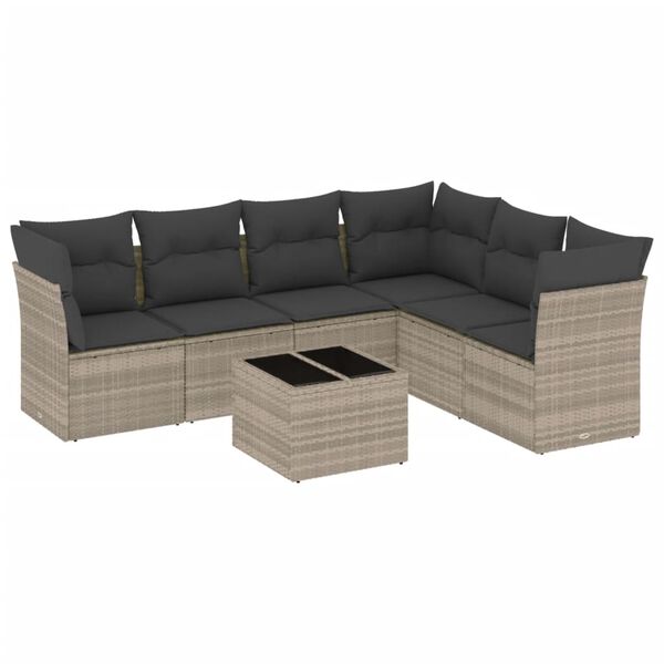 vidaXL Set Divani da Giardino 7pz con Cuscini Grigio Chiaro Polyrattan