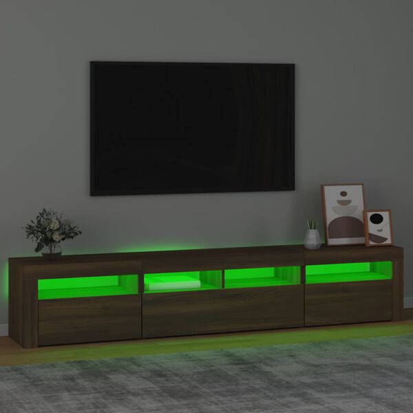 vidaXL Mobile Porta TV con Luci LED Rovere Marrone 210x35x40 cm