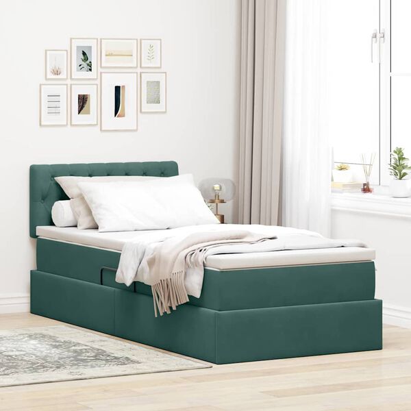 vidaXL Letto con Contenitore Verde Scuro 90 x 200 cm Velluto