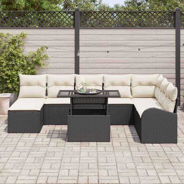 vidaXL Set Divano da Giardino con archiviazione 9 pcs Nero Poly Rattan
