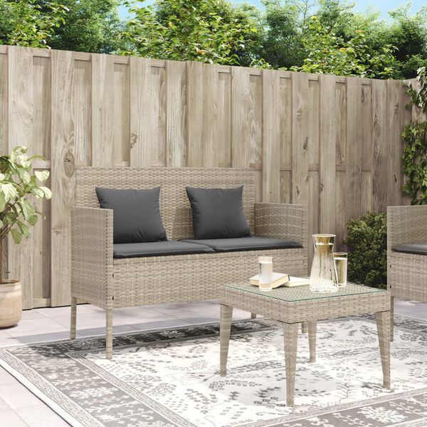vidaXL Panca da Giardino con Cuscini Grigio Chiaro in Polyrattan