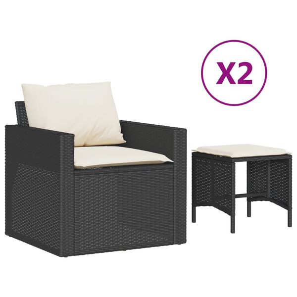 vidaXL Set Divani da Giardino 4 pz con Cuscini Nero in Polyrattan
