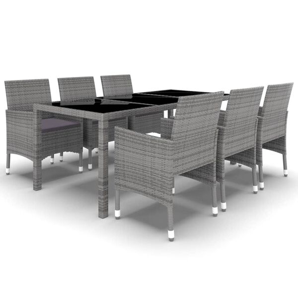 vidaXL Set da Pranzo Giardino 7 pz Polyrattan e Vetro Temperato Grigio
