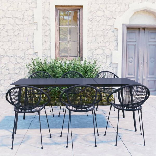 vidaXL Set da Pranzo da Giardino 7 pz in Rattan PVC Nero