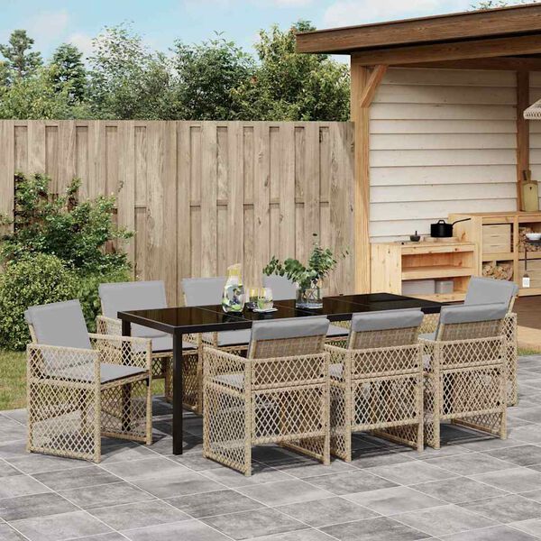 vidaXL Set da Pranzo per Giardino 9 pcs Beige polyrattan
