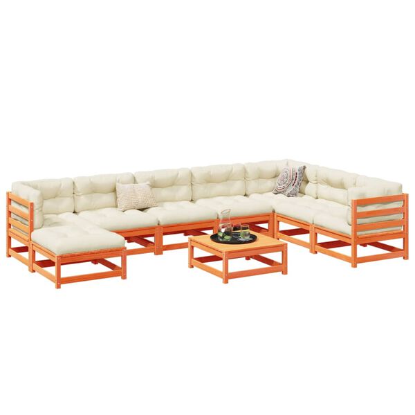 vidaXL Set Divani Giardino 9 pz con Cuscini Marrone Cera Massello Pino