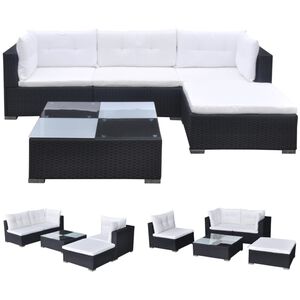 vidaXL Set Divani da Giardino 5 pz con Cuscini in Polyrattan Nero