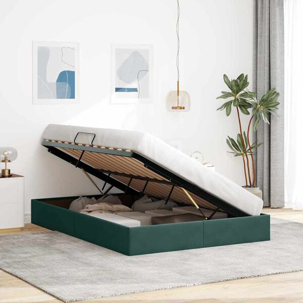 vidaXL Letto con Contenitore Verde Scuro 140 x 190 cm Velluto