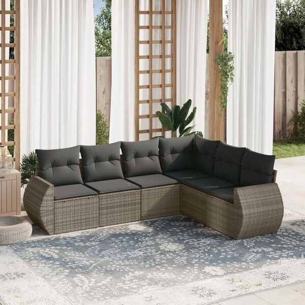 vidaXL Set Divano da Giardino 6 pz con Cuscini Grigio in Polyrattan