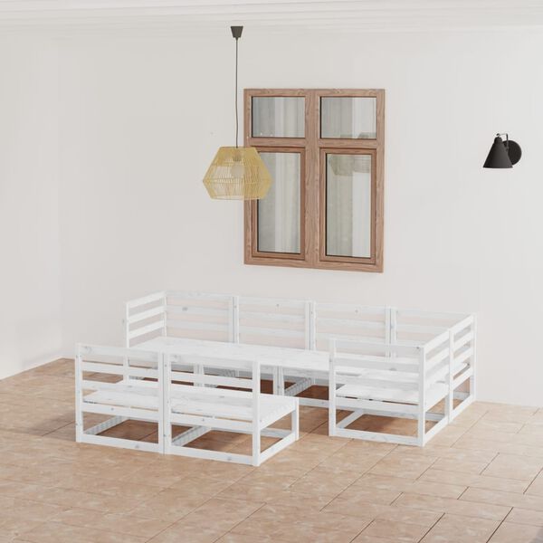 vidaXL Set Divani da Giardino 7pz Bianco in Legno Massello di Pino