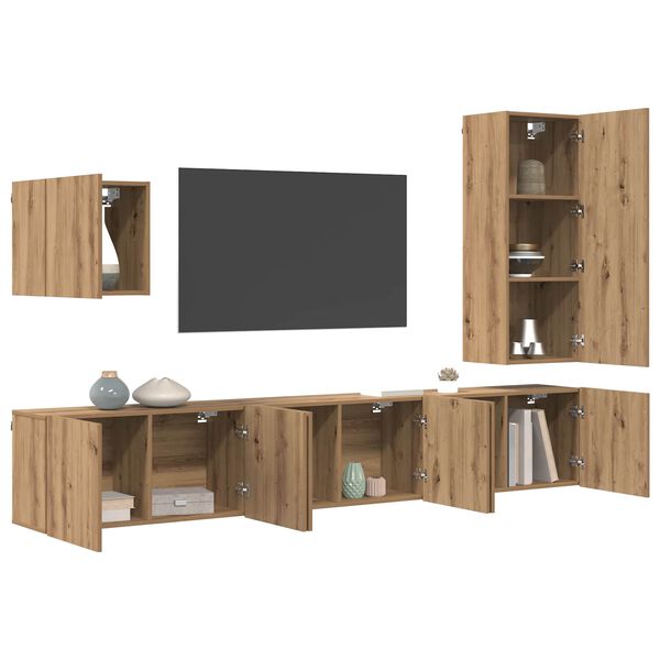 vidaXL Unit&agrave; TV da Parete 5 pcs Rovere artigianale Legno multistrato