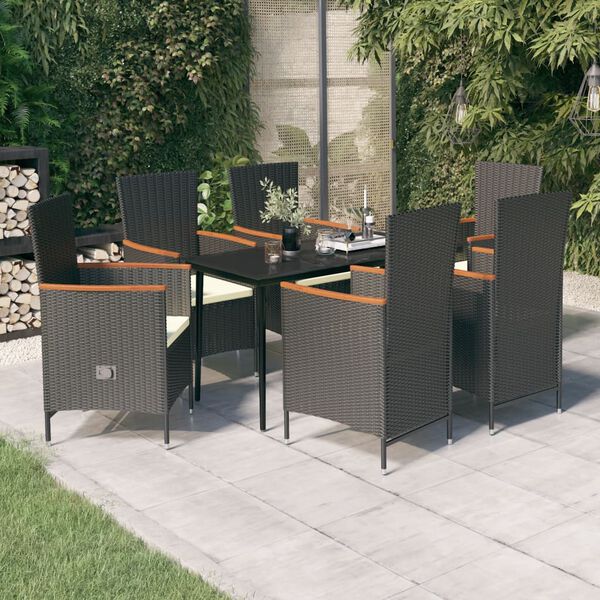 vidaXL Set da Pranzo da Giardino 7 pz con Cuscini Nero