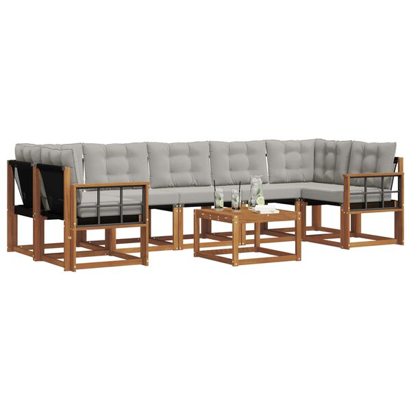 vidaXL Set di divani da esterno 8 pcs Grigio Naturale e Chiaro