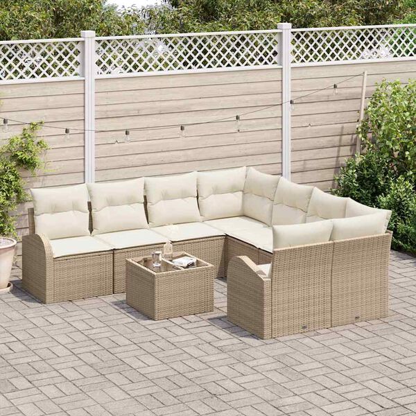 vidaXL Set di divani con cuscino 9 pcs Beige e Crema polyrattan