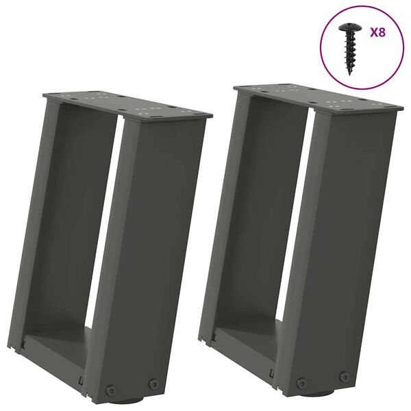 vidaXL Gambe per Tavolino da Caffè a Forma di U 2 pz Antracite 30x(30-31) cm Acciaio