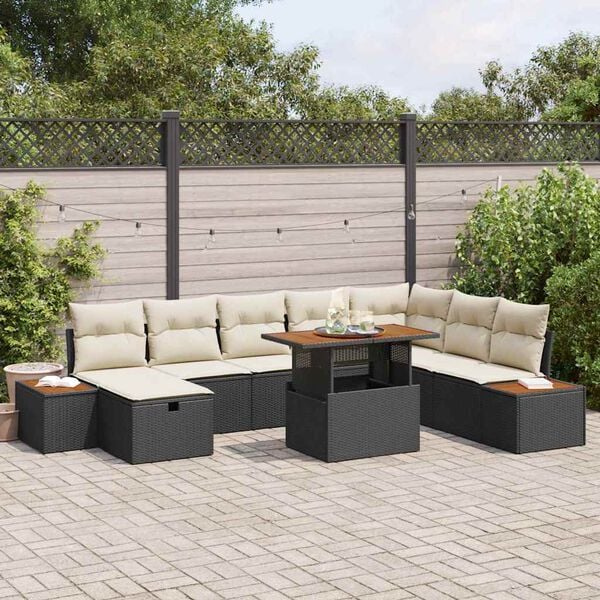 vidaXL Set Divano da Giardino 9 pcs Nero polyrattan