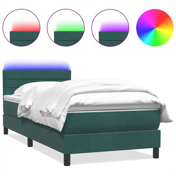 vidaXL Letto a Molle con Materasso e LED Verde Scuro 100x220 cm Velluto