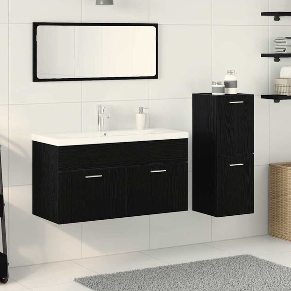 vidaXL Set di mobili per il bagno 4 pcs Rovere Nero Legno multistrato