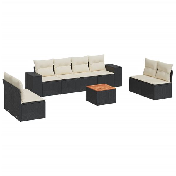vidaXL Set Divani da Giardino 9 pz con Cuscini Nero in Polyrattan