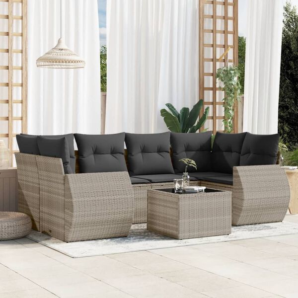 vidaXL Set Divani da Giardino 7pz con Cuscini Grigio Chiaro Polyrattan