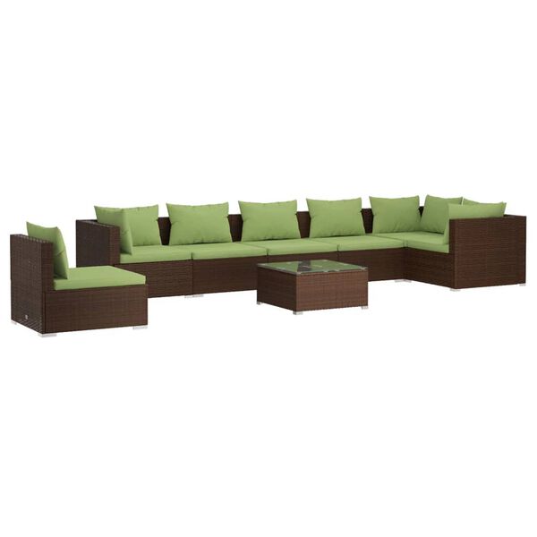 vidaXL Set Divani da Giardino 8 pz con Cuscini in Polyrattan Marrone