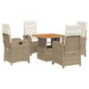 vidaXL Set da Pranzo da Giardino 5 pz con Cuscini Beige in Polyrattan