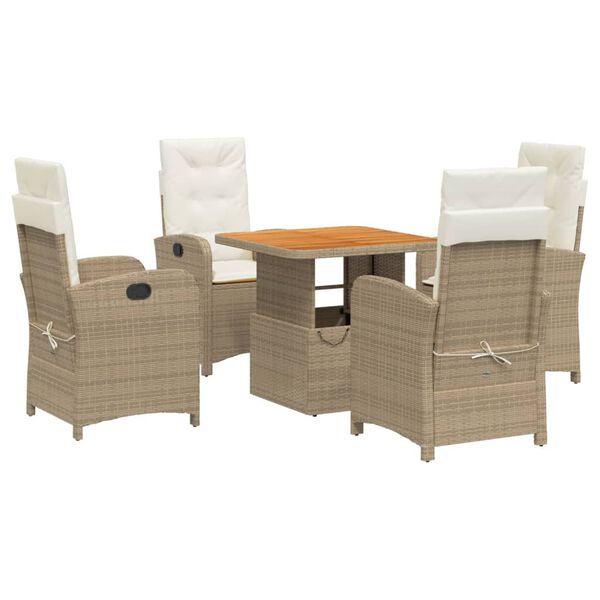 vidaXL Set da Pranzo da Giardino 5 pz con Cuscini Beige in Polyrattan