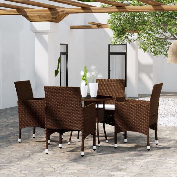 vidaXL Set da Pranzo per Giardino 5 pz in Polyrattan Marrone