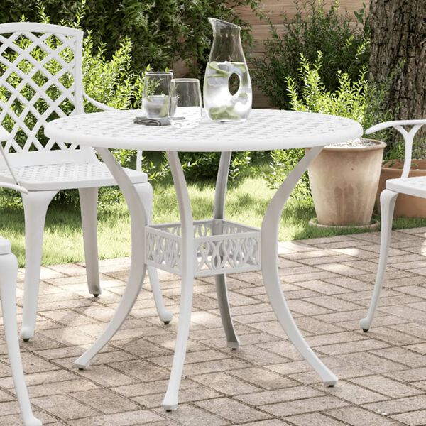vidaXL Tavolo da Giardino Bianco Ø90x75 cm in Alluminio Pressofuso