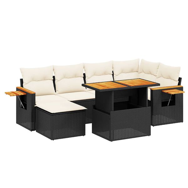 vidaXL Set Divani da Giardino con Cuscini 7pz Nero Polyrattan