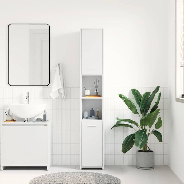 vidaXL Mobile da Bagno Bianco 30x30x183,5 cm in Legno tecnico
