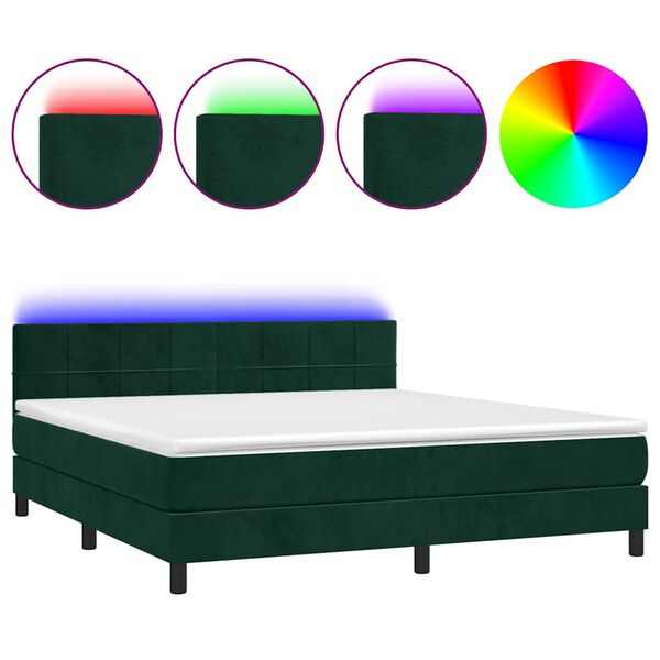 vidaXL Letto a Molle con Materasso e LED Verde Scuro 180x200cm Velluto