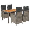 vidaXL Set da Pranzo da Giardino 5 pz con Cuscini in Polyrattan Grigio